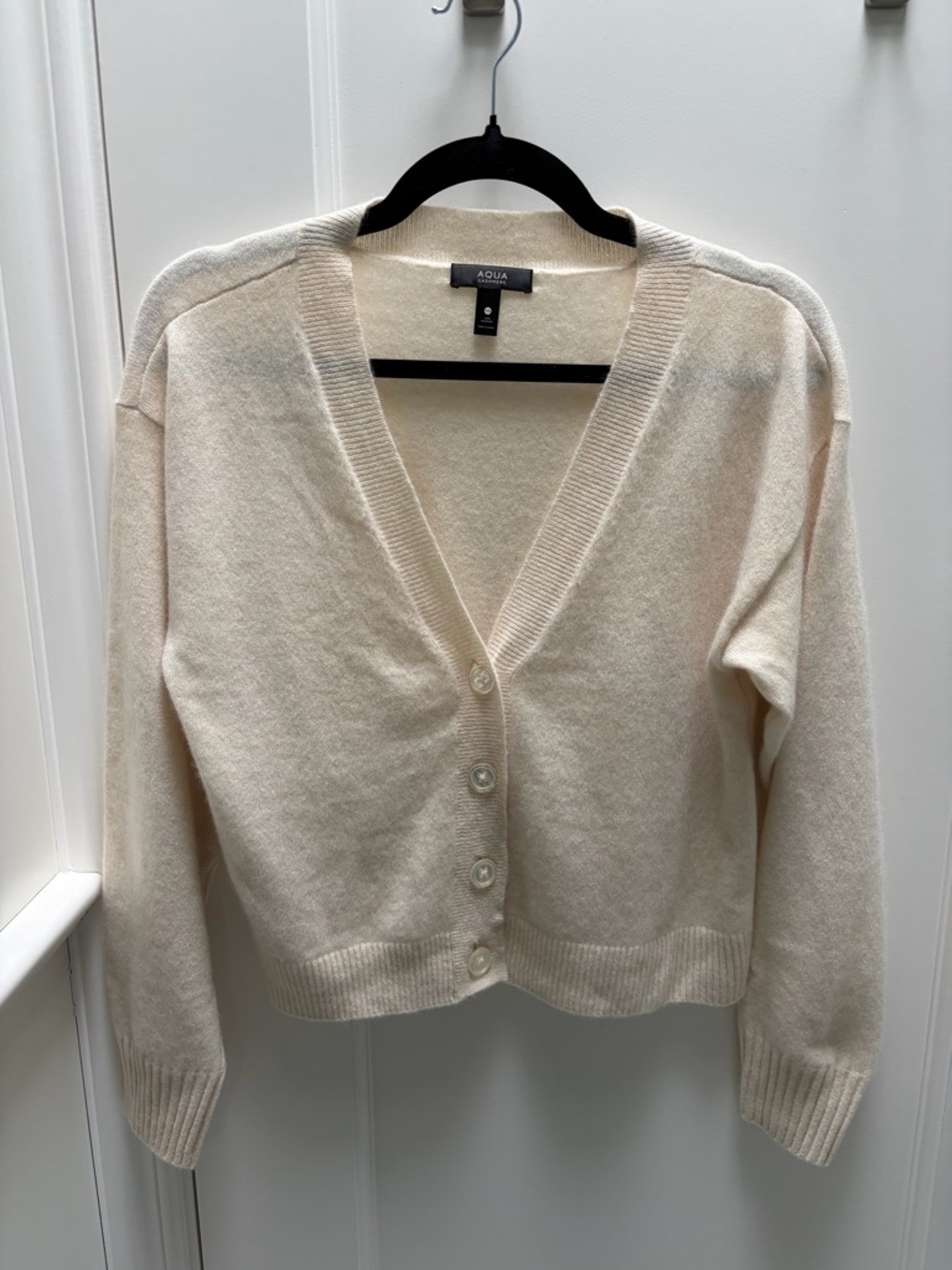 AQUA V-Neck Cashmere Cardigan in Cream (XS)